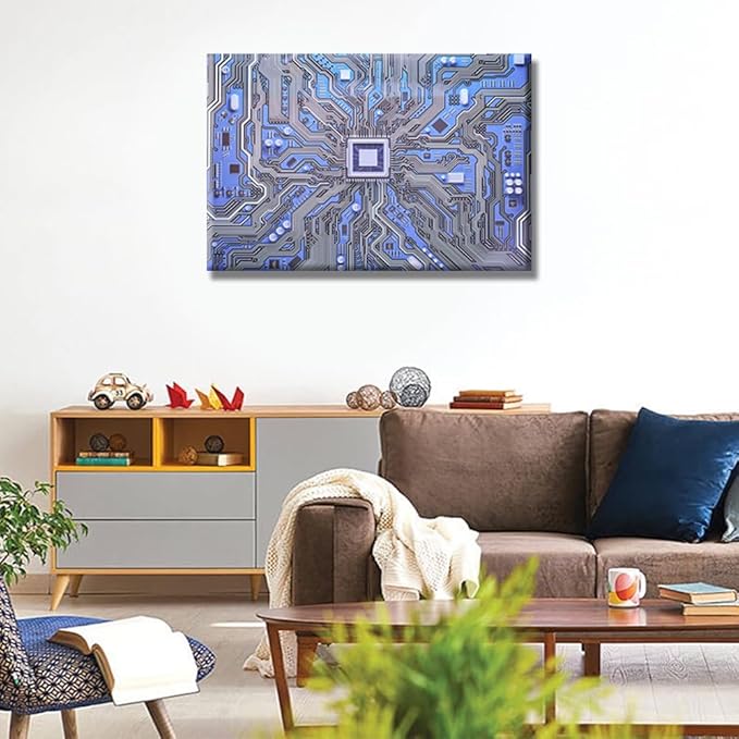 LSIUHWUWI Canvas Wall Art Computer Processors CPU Wall Art for Living Room 1 Piece Modern CPU Card Circuit Board Wall Decor Living Room Print on Canvas Framed Ready to Hang 16X24 INCH