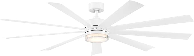 Wynd XL Smart Indoor and Outdoor 9-Blade Ceiling Fan 72in Matte White with 3500K LED Light Kit and Remote Control worksworks with Alexa and iOS or Android App