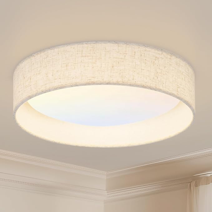 Modern Linen LED 13 Inch Ceiling Light Fixture with 24W 5CCT, Flush Mount Low Profile Room Lamp, Dimmable Minimalist Lighting for Bedroom, Kitchen, Hallway, Closet, Entryway