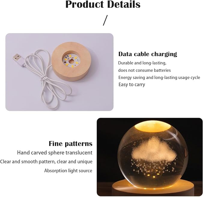 3D Crystal Ball Night Light Mood Lighting Cozy Comfort Gifts Home Decor lamp for Bedroom Space Lamps Happy Cozy Comfort Gifts (Saturn)