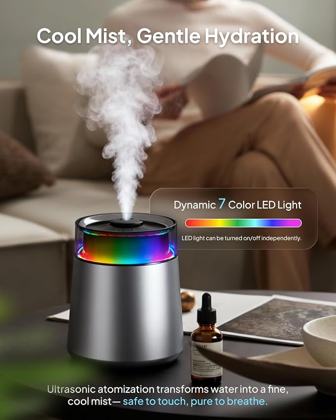 7L Ultrasonic Stainless Steel Cool Mist Humidifier for Bedroom & Large Room, Top Fill, Ultra Quiet 24dB, 3 Mist Levels, Easy Clean Dishwasher Safe Humidifier for Living Room Office