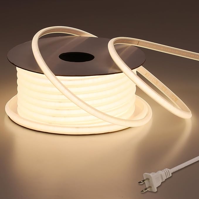 AC 110V COB LED Strip Lights Outdoor Waterproof 65.6ft, 4000K Natural White Super Bright 200W CRI 90+ LED Rope Light, IP65 Flexible Cuttable, for Bedroom Garden Commercial House