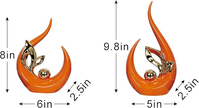 2 PCS Orange Gold Home Decor Accent Ceramic Statue Abstract Sculptures Centerpieces Mid Century Modern Decor for Tables Coffee Table top Decorations for Living Room Desktop Shelf Dining Room Kitchen