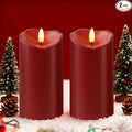 Raycare 6"x3" Outdoor Waterproof Flameless Candles with Remote and Timer, Battery Operated LED Electric Fake Pillar Candle for Valentine's Day, Home, Wedding Decor, Red, Set of 2