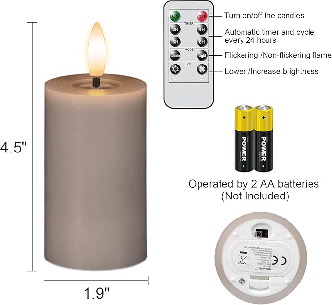 Mirror Surface Votive Candles Battery Operated with Remote Timer, 6pcs Real Wax LED Votive Candle Realistic Flickering for Wreaths Memorial Lantern Φ 2" H 4.5” Gray Flameless