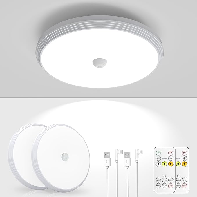 KEPLUG Rechargeable Motion Sensor Ceiling Light, Battery Operated Closet Lights Motion Sensored Wireless,Motion Sensor Light Indoor for Closets Shower Stairs Hallway Pantry Porch Garage