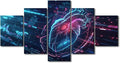 5 Panel Artificial Intelligence Heart Paintings Canvas Wall Art Framed Bedroom Art Wall Decor Human Heart Pictures for Living Room Wall Decoration Posters with Frame Ready to Hang 60" Wx32 H