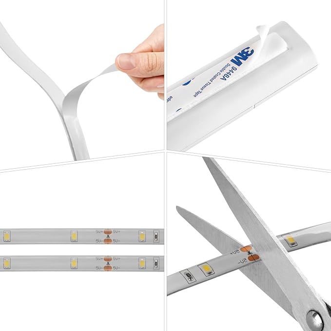 Rechargeable LED Strip Lights for Cabinets - LUXJET 2M Cool White Motion Sensor led Strip Lights for Bedroom, Kitchen, Under Cabinet, TV, Stairs, Door Frame