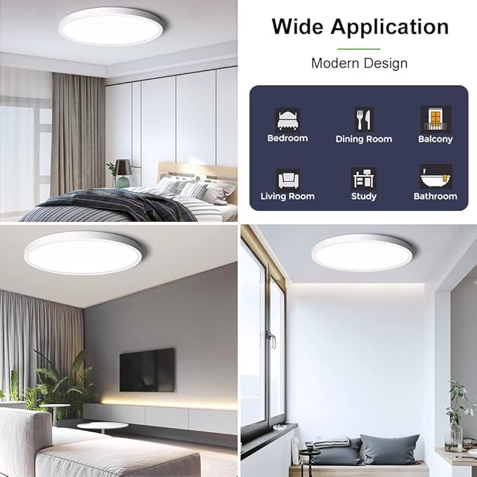 LightingWill 15.7 Inch LED Flush Mount Ceiling Light Fixture, 5000K Daylight White, 3800LM, 32W, Flat Modern Round Lighting Fixture, 320W Equivalent White Ceiling Lamp for Kitchens, Bedrooms.etc.