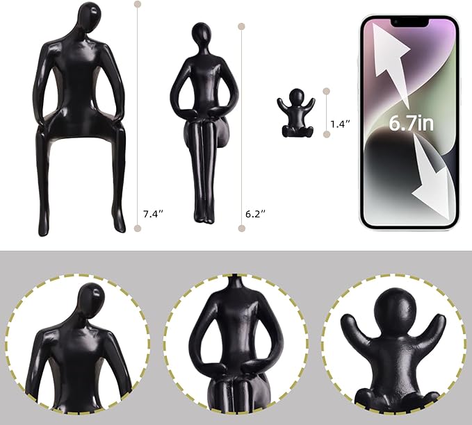 Quoowiit Black Bookshelf Decor Family Sculpture, Abstract Art Ornament Coffee Table Decor, Modern Aesthetic Family Figurine Decoration for Home Office Shelf Table Desk Living Room Set of 3