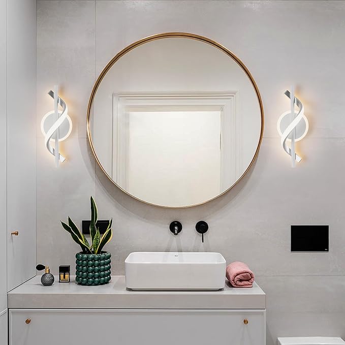 Modern Wall Sconces Sets of 2, 12W LED Wall Lights, Modern Spiral Wall Lamp, LED Wall Lamps, 3000K Warm White Light Fixture for Stairs Living Room Bedroom Aisle Hallway