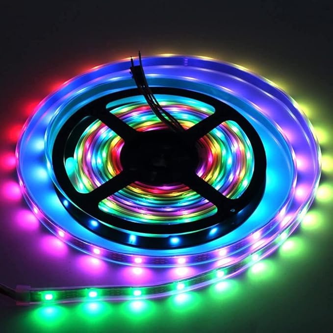 WS2812b 150Pixels 5M Individually Addressable LED Pixel Strip Programmable Full Color SMD 5050 RGB Strip Rope Light DC 5V Waterproof (Black PCB 16.4FT 30Pixels/m IP67)