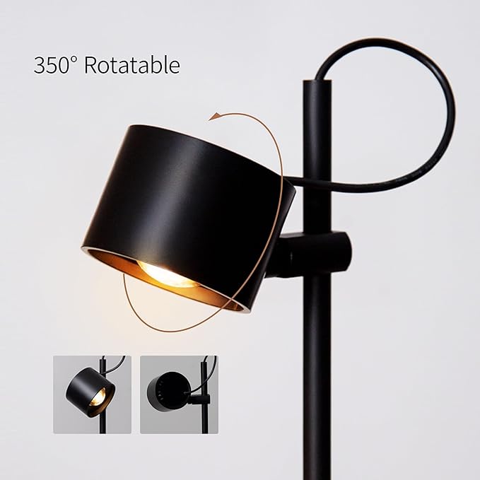 Aisilan Adjustable LED Floor Lamp with Touch Control, Dimmable 3000K-6000K Light for Living Room, Height Adjustable Pole & 350° Rotatable Head, Modern Black Standing Lamp for Bedroom Reading