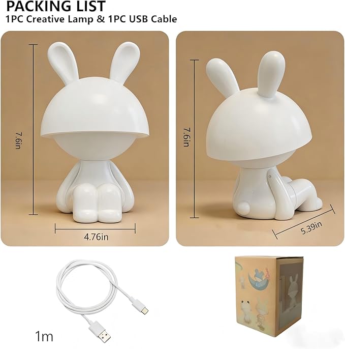 Night Lights for Kids,Rechargeable TableLamp,Touch Bedside Lamps,Cordless Dimmable Warm White Light,Baby Nursery,Breastfeeding,Sleep Aid,Cute Bunny Easter Gifts for Toddler Boys Girls Adults