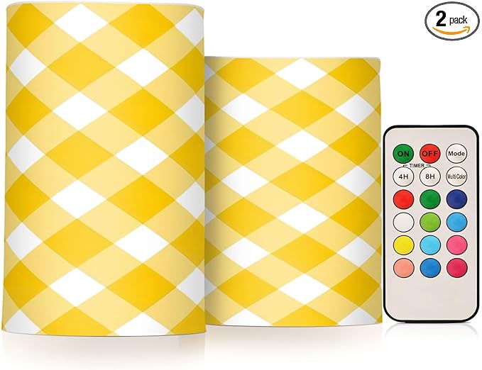 Graffiti Plaid Pattern Flameless Candles Color Changing LED Candles with Remote Control Battery Candles for Outdoor and Indoor Home and Room Decoration, 3'' x 4''/5'' Set of 2 Pieces