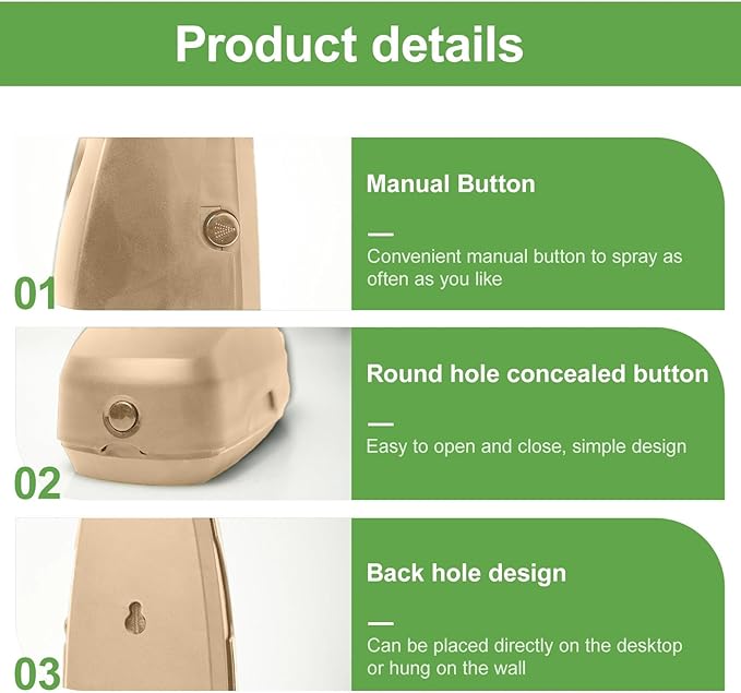 4PCS Automatic Air Freshener Spray Dispenser, Wall Mounted or Free Standing Battery Operated Sprayer for Bathroom Multiple Time Scent Mist Release Settings for Room Restroom Sprayer (Khaki, L)