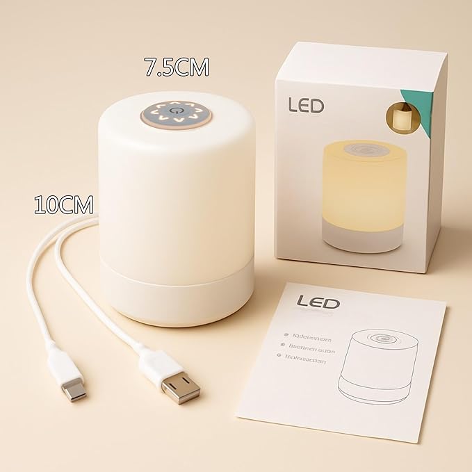 Touch Bedside Lamp, Portable Night Light, 3-Color Dimmable LED, USB Rechargeable Cordless Table Lamp for Bedroom, Nursery, Camping (A-Light-Touch)