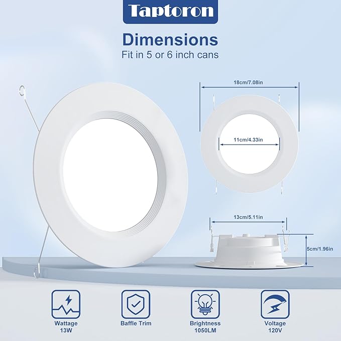 Recessed Lighting 5/6 Inch, 6Pack Color Changing LED Can Lights for Ceiling, 13W 1050LM Retrofit Recessed Lights with Baffle Trim, RGBCW Downlight Dimmable by Remote Control, Memory, Delayed Light Off