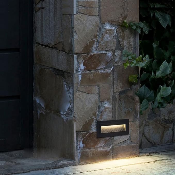 6W LED Step Light for Indoor and Outdoor Stairway Light Modern Wall Fixture Waterproof Horizontal Louver Faceplate Corner Foot Lamp Black