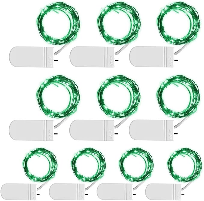 [10-Pack] LED String Lights, 6.6FT LED Moon Lights 20 Led Micro Lights On Silver Copper Wire (Batteries Include) for DIY Wedding Centerpiece, Table Decoration, Party (Green)
