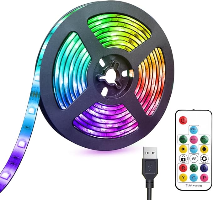 USB LED Lights Strip 6.56ft Rainbow Chasing 5050 RGB Dream-Color Light with 17-Key Remote Control, Multiple Colors on One Line, Flexible LED Tape Light for Bedroom, TV, PC, Desk, Party Decoration
