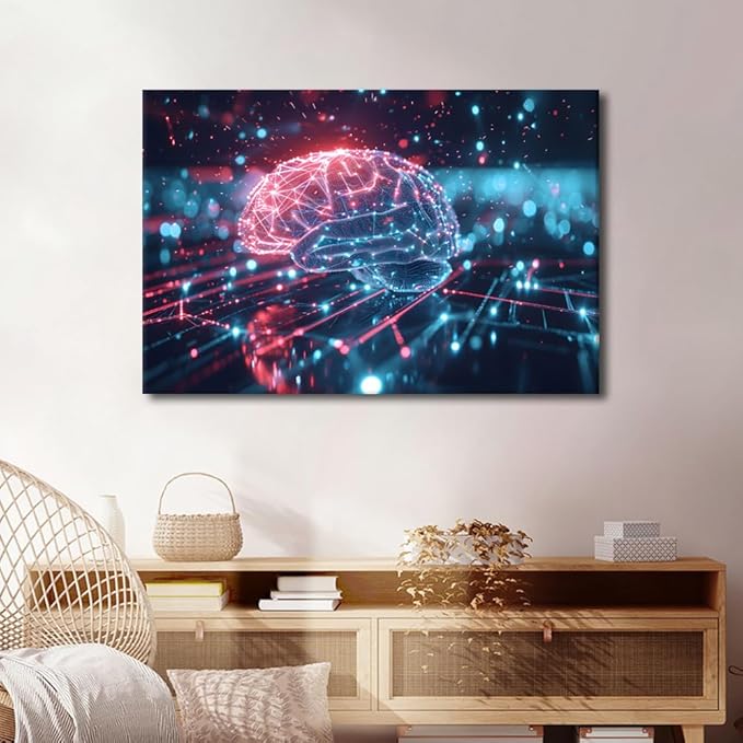 Digital Human Brain Canvas Printing Futuristic Technology Wall Art for Living Room AI Artwork Wall Art Artificial Intelligence Picture Frames Collage Wall Decor Canvas Artwork House 24"Wx36"Hx1 Panel