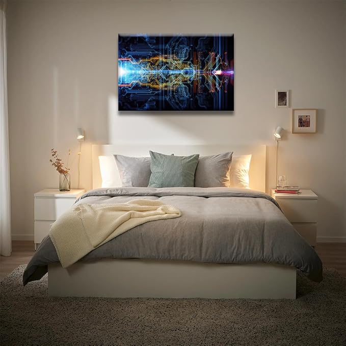 LSIUHWUWI Abstract Technological Background Wall Art for Living Room CPU Concept Canvas Wall Art Poster Circuit Board Wall Decor for Bedroom Artwork Framed Ready to Hang 24x36 INCH
