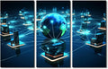 Framed Wall Art 3 Panel Centralized Network Architecture Wall Paintings for Living Room Bedroom Wall Decoration, Concepts Artwork Wooden Framed Gallery-Wrapped Ready to Hang, 42" Wx28 H