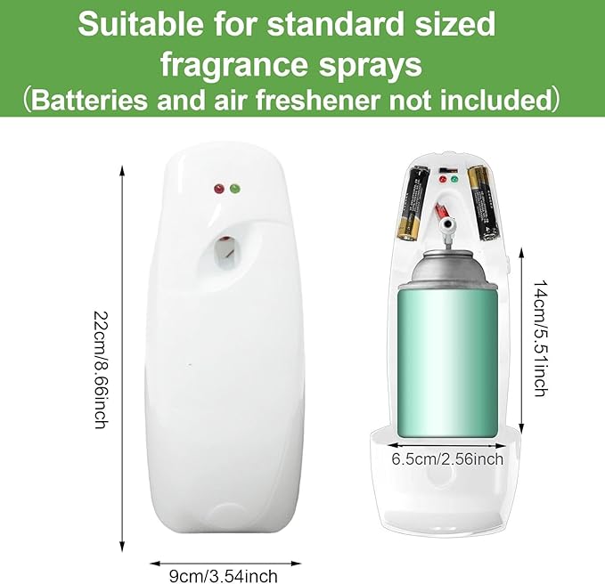 4PCS Automatic Air Freshener Spray Dispenser, Wall Mounted or Free Standing Battery Operated Sprayer for Bathroom Multiple Time Scent Mist Release Settings for Room Restroom Sprayer (White, L)