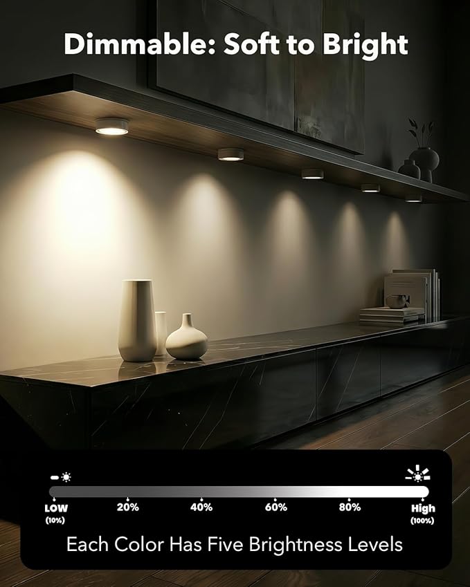 Rechargeable Puck Lights with Remote Control, 2400mAh Battery Powered LED Tap Light Push Lights Stick On for Closet USB Display Shelf Light Magnetic Under Cabinet Press Button Lighting for Classroom