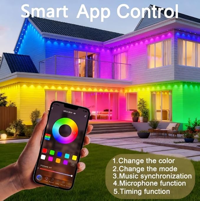 Permanent Outdoor Lights,Smart RGB Outdoor Lights with Remote APP Control,54ft with 36 LED(5v) IP67 Waterproof Outside Light for House for Holiday, Party, Daily(unconnectable)