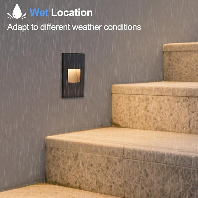 kadision Vertical LED Step Light 120V, 3000K/4000K/5000K Adjustable, 3.5W 175lm Indoor Outdoor Dimmable Stair Lights, Aluminum ORB Finish, 12 Pack