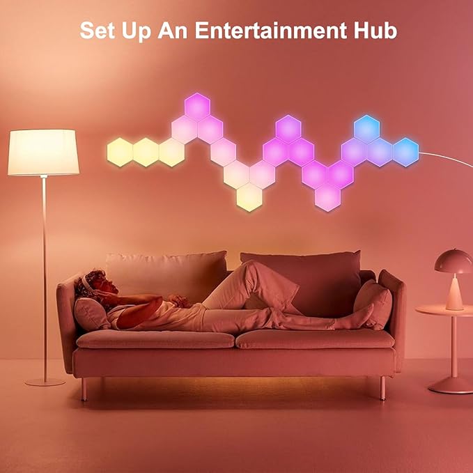 Large Hexagon LED Lights for Bedroom, Smart Home Gaming LED Wall Lights RGB-IC Gaming Room Decor Work with Alexa Google Assistant, Voice/App Control, Music Sync, DIY Modular Light Panels, 10 Pack