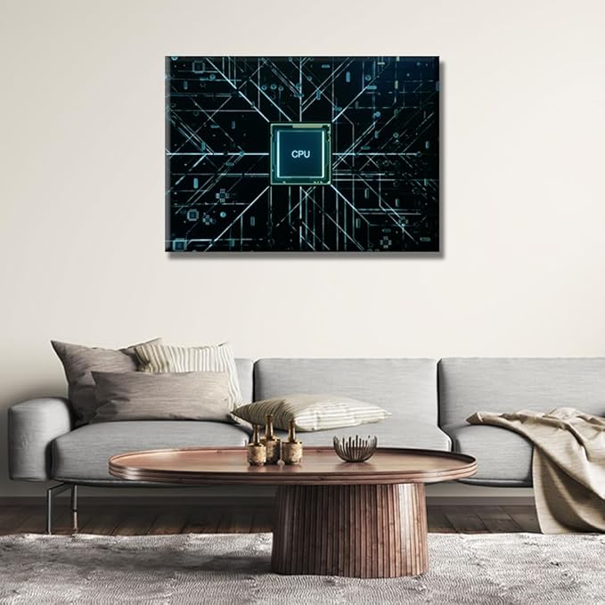 LSIUHWUWI 1 Panel CPU and Circuit Board Canvas Walll Art Modern Artwork Wall Decor CPU Concept Pictures Bathroom Decor Wall Art Circuit Board Print on Canvas Framed Ready to Hang 20X28 INCH