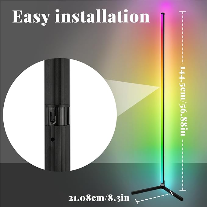 RGB Floor Lamp LED Corner Floor lamp smart Floor lamp with Music Sync Lighting, App & Remote Control, 16 Million Colors Living Room & Gaming Room (1 Pack with Alexa Voice Control)
