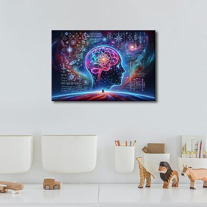 Artificial Intelligence Wall Art Human Brain Surrounded by Data Canvas Painting Futuristic Technology Wall Posters for Bedroom Wall Decor AI Pictures for Living Room Wall Decoration 12"Wx18"Hx1 Panel