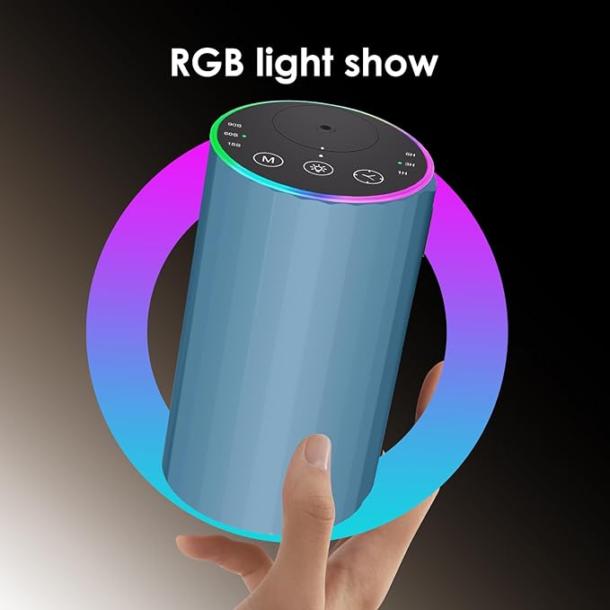 Waterless Essential Oil Diffuser, 7 Colors LED Light, Battery Powered Mini Scent Air Machine, Aromatherapy Mist Diffuser for Home Room Car Office，Black Aluminum Alloy (Blue)