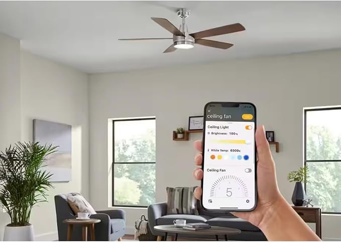 LYTIO Fanelee 54 in. White Color Changing LED Brushed Nickel Smart Ceiling Fan with Light Kit and Remote Powered by Hubspace