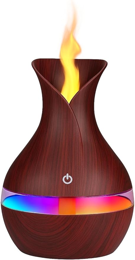 300ML Air Humidifier & Aroma Diffuser Home Fragrance Room Decor Essential Oil Diffuser Humidifiers for Bedroom Cool Mist 7 LED Light Car Air Freshener (Dark Wood-1)