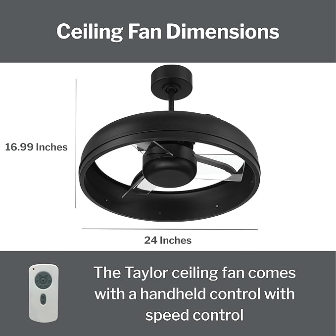 Craftmade Taylor 20" Dual Mount Indoor/Outdoor Flat Black Finish Ceiling Fan, LED Light Kit, Remote Control Included, Smart WiFi Enabled with Voice Activation