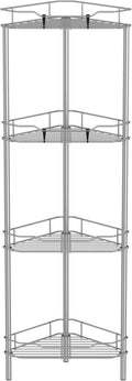 HuggieGems 4 Tier Floor Standing Corner Shower Caddy Organizer Shelf with Hooks, Bathroom Shelves Stand Rack, Gray