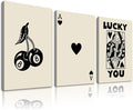 TWNSLLA Framed Retro Wall Art Set of 3 Lucky You Posters,Beige and Black Wall Art Decor,Trendy Queen Poker Ace Card Canvas Art Prints,Minimalist Modern Wall Decor Living Room Vintage Farmhouse Bathroom Decor Wall Art,12"x16"