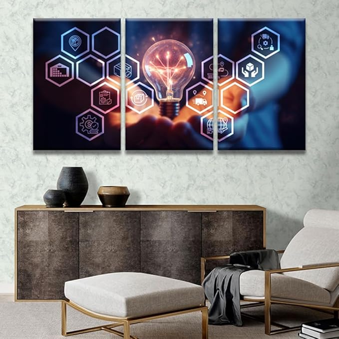 LSIUHWUWI Wall Art Painting Artificial Intelligence, AI Logistic Management Concept Pictures Print on Canvas 3 Panel Canvas Wall Art AI Artwork Ready to Hang 16x24inchx3