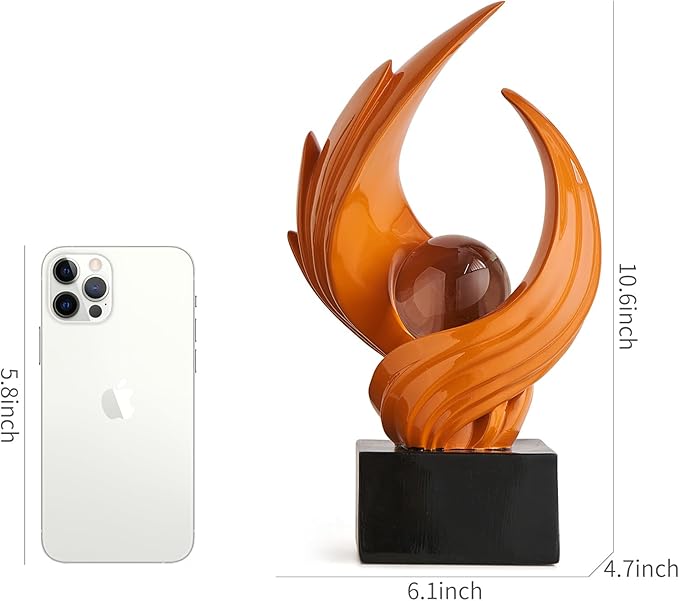 FJS Home Decor Modern Art Statue Decor, Coffee Table Bookshelf Shelf Decor Accents, Abstract Swirl-Shaped Sculpture Decorations for Dining Room Living Room Office (Orange)