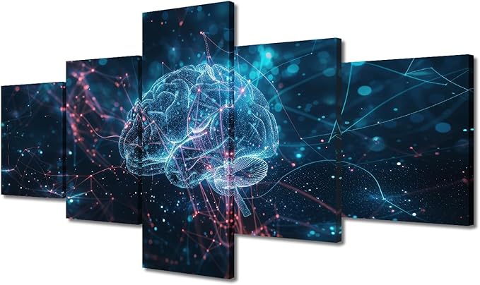 5 Panel Digital Brain Canvas Painting for Bedroom Futuristic Technology Artwork Paintings Framed Ready to Hang Neural Network Pictures for Bedroom Posters and Prints Room Decorations for Men 50"Wx24"H