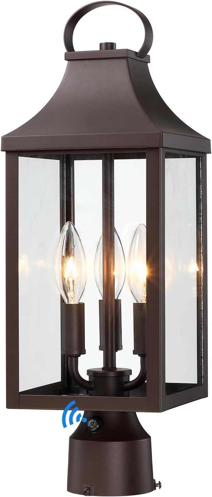 18.62'' Dusk to Dawn Post Light Outdoor, Large 3-Light Lamp Post Light Fixture, Modern Pillar Outside Lighting Waterproof Post Lantern Lamp Outdoor Post Light Fixtures Pole Lights for Porch, Brown