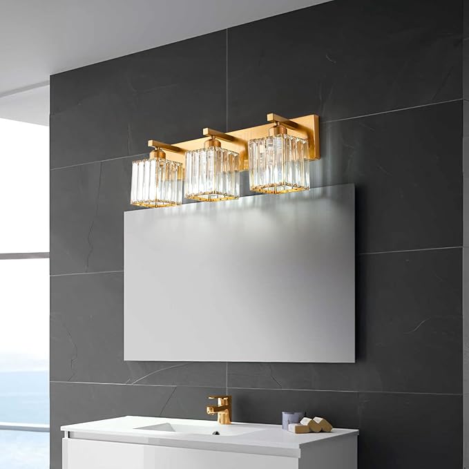 19.5" KnurledBrassWallSconcesSetof2,BronzeBathroomVanityLightFixtureswithWaterRipplesGlassTube,ModernLampforBedroom,LivingRoom,Hallway,Staise,Mirror,Kitchen