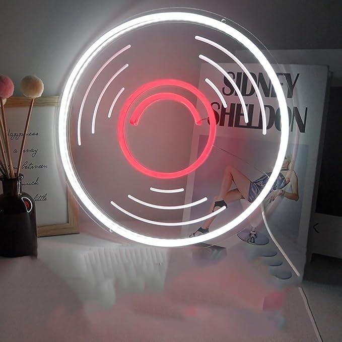 Record Neon Sign Dimmable Music Neon Signs for Wall Decor Player Record Neon Light Live Art Music Neon Light Sign for Hotel Recording Studio Decor Opening Gift Boys Gaming Room Bedroom Man Cave