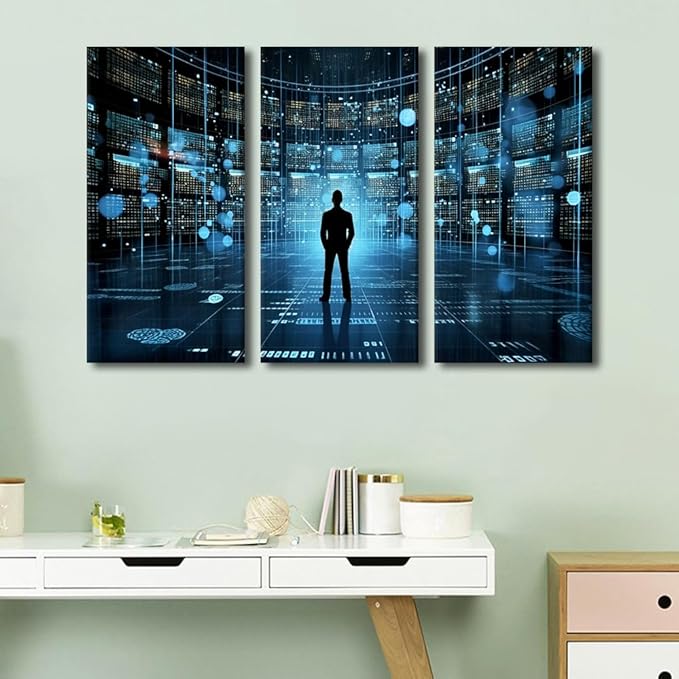 TUMOVO 3 Panel Canvas Wall Art Data Driven Decision Making Big Data Internet of Things Analytics Data Management Pictures Print On Canvas for Home Decorations, Ready to Hang, 60" Wx40 H