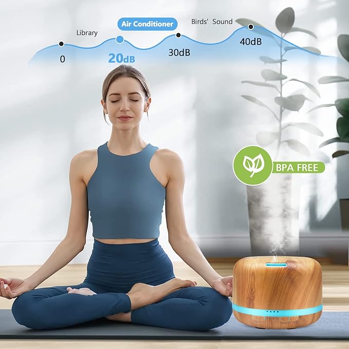 Essential Oil Diffuser, 500ml Aromatherapy Diffuser With Remote Control, DAROMA Ultrasonic Aroma Diffuser Nebulizing Cool Mist Humidifier, 7 Color Mood Lights & Waterless Auto-Off for Home Office Gift